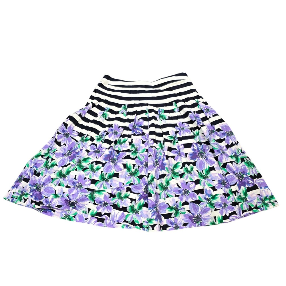 Talbots Floral Striped A-Line Skirt Women's Size 8 Navy White Purple  Side Zip
